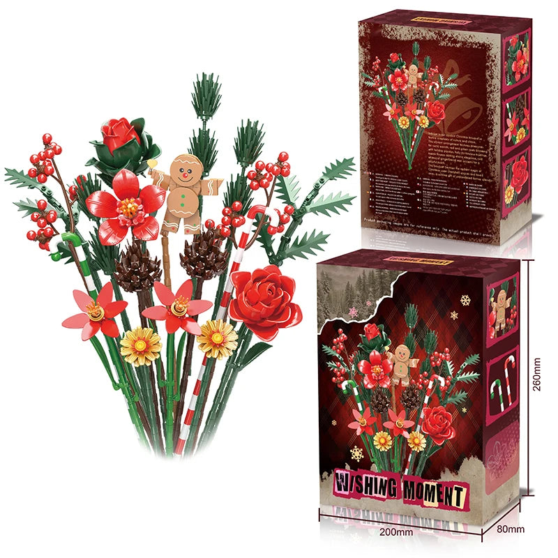 Gingerbread Man Flowers Bouquet Building Toys Plant Bricks DIY Blocks Sets Desktop Decoration Christmas Gifts for Kids Adult - Nezvadne
