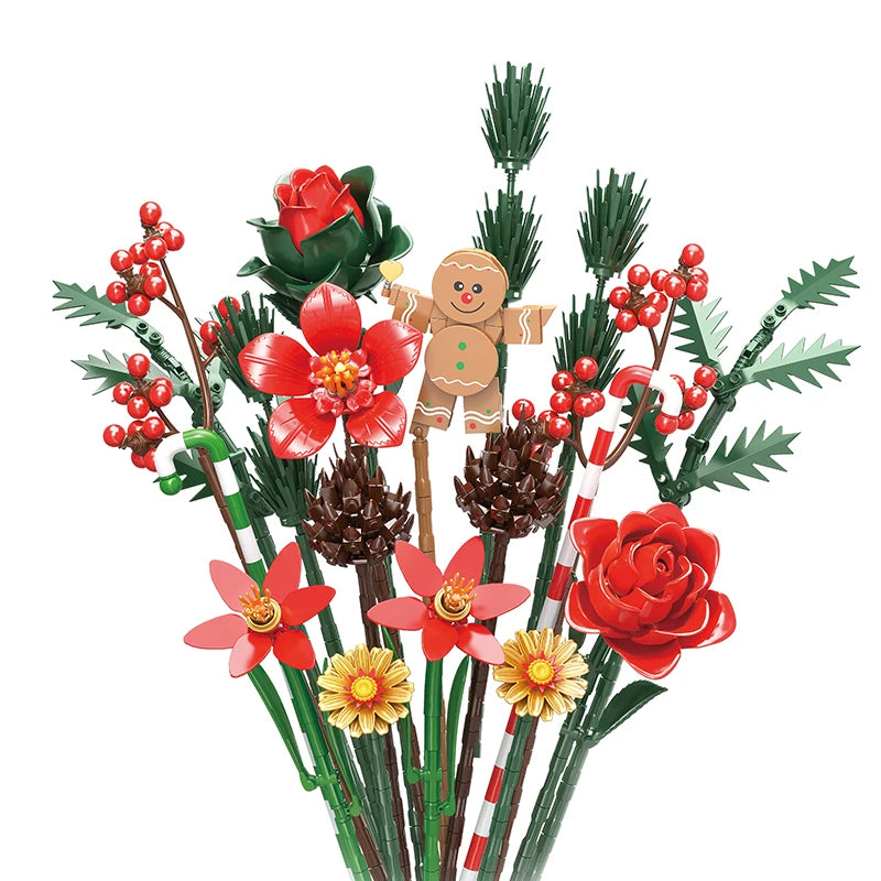 Gingerbread Man Flowers Bouquet Building Toys Plant Bricks DIY Blocks Sets Desktop Decoration Christmas Gifts for Kids Adult - Nezvadne